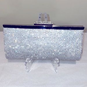 Mettalic Silver and Rhinestone Embellished Clutch or Crossbody Bag 9”x4”